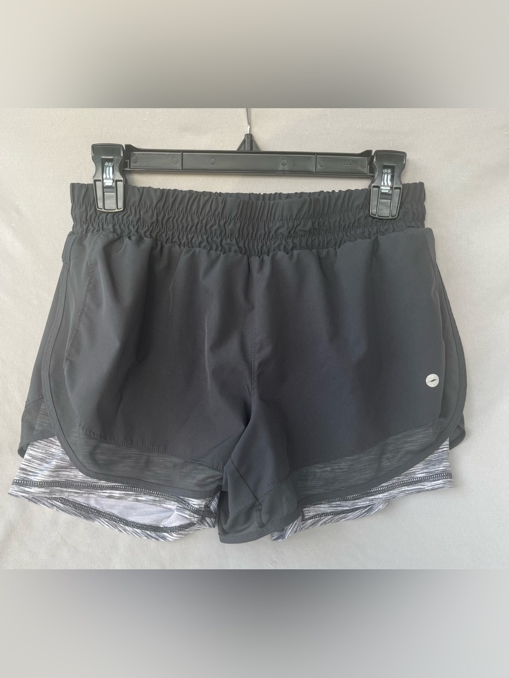 Avia Black Layered Athletic Shorts with Patterned Liner